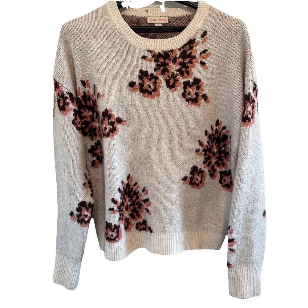 Knox Rose Sweater Womens Large Boho Pullover Knit Floral Cozy Warm Crewneck